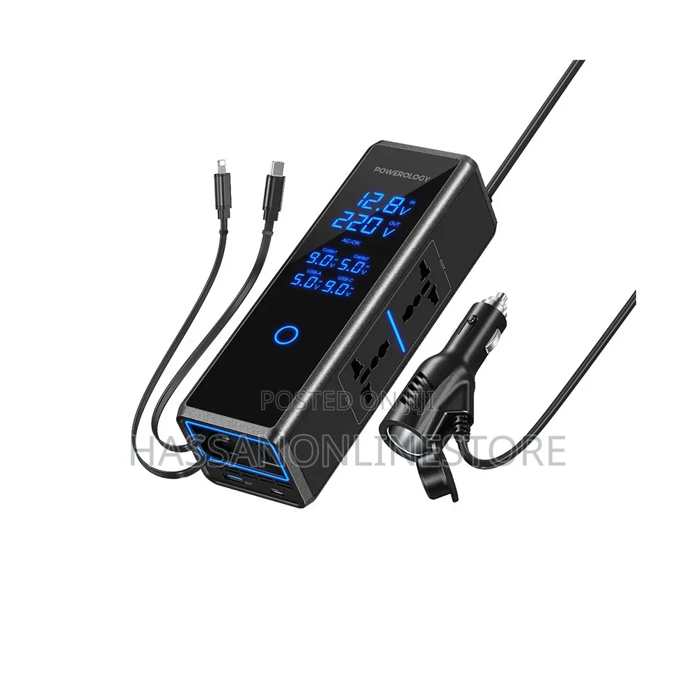 Powerology PWCPI300WBK 300W X2 AC Socket Car Power Inverter