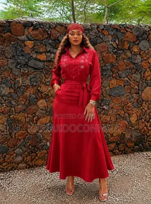 Beaded Satin Collared Maxi Dress
