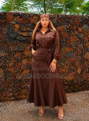 Beaded Satin Collared Maxi Dress