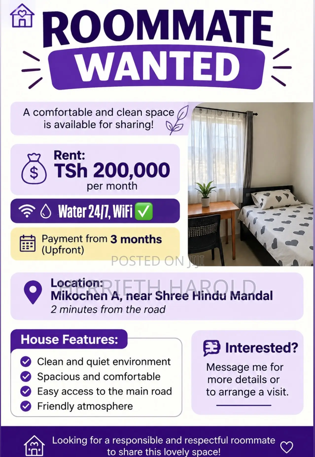 1bdrm Shared Apartment in Mikocheni for rent