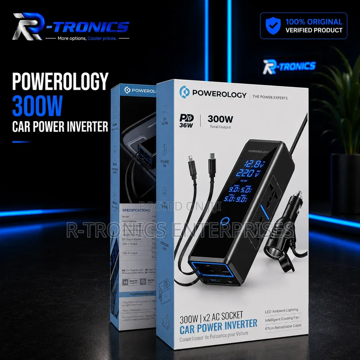 Powerology 300w Car Power Inverter — Dual AC