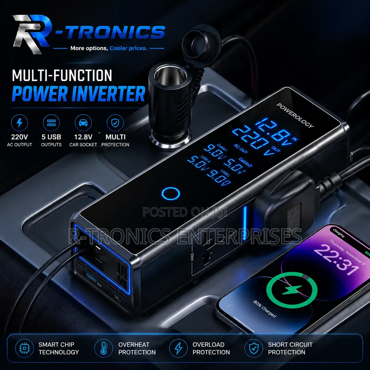 Powerology 300w Car Power Inverter — Dual AC