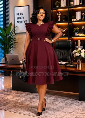 Ruffle-Sleeve Fit & Flare Midi Dress