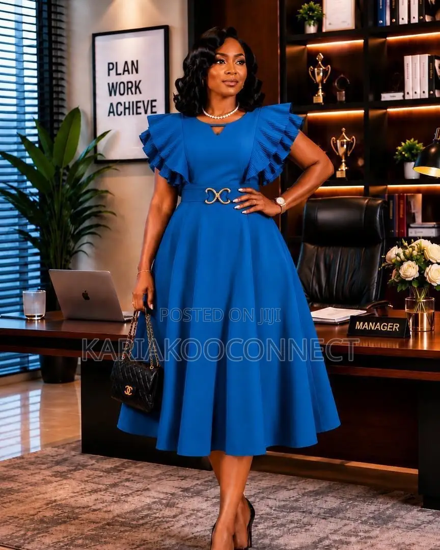 Ruffle-Sleeve Fit & Flare Midi Dress