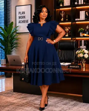 Ruffle-Sleeve Fit & Flare Midi Dress