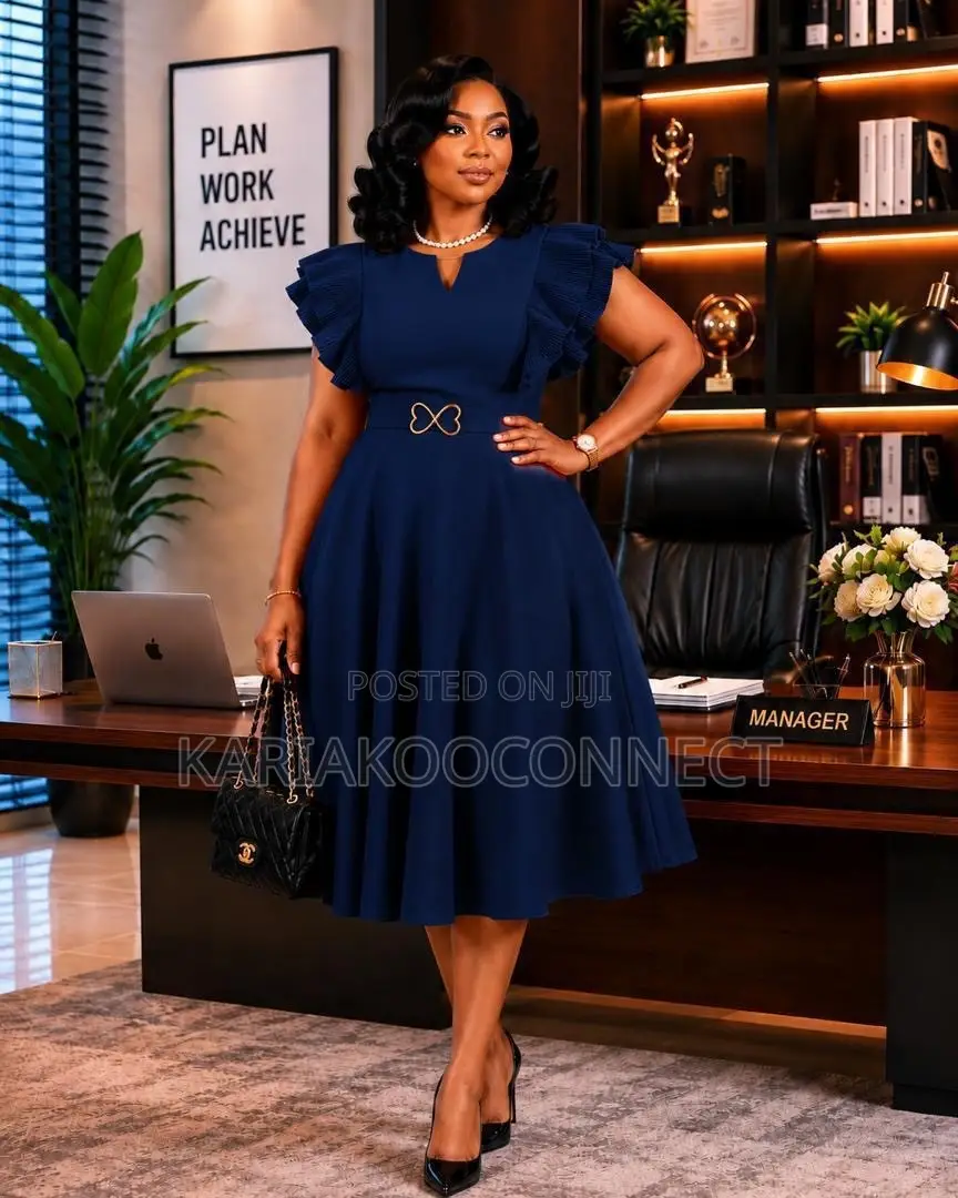 Ruffle-Sleeve Fit & Flare Midi Dress