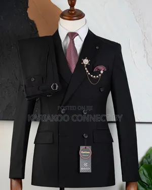 Men's Double-Breasted Black Formal Suit ✨