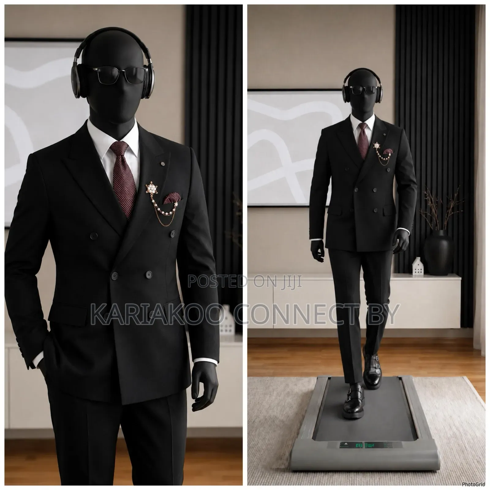 Men's Double-Breasted Black Formal Suit ✨