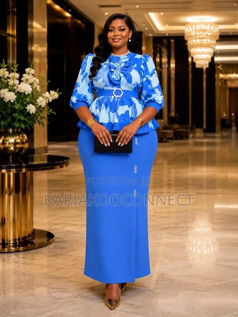 Ruffle-Neck Peplum Two-Piece Skirt Set
