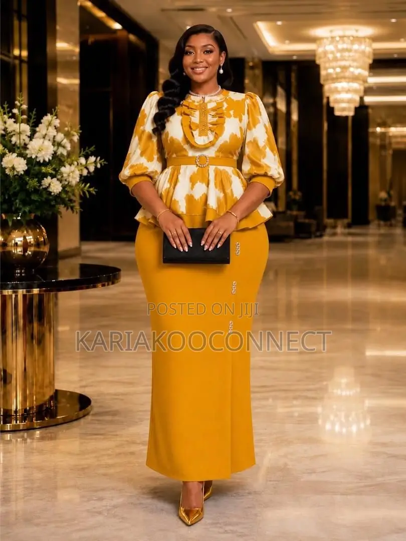 Ruffle-Neck Peplum Two-Piece Skirt Set