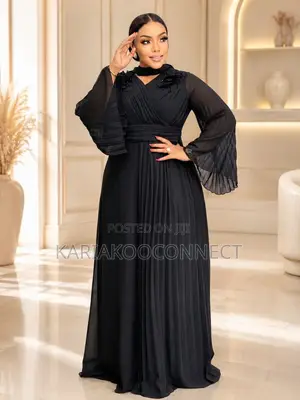 Wrap-Style Bell-Sleeve Chiffon Maxi Gown