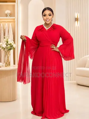 Wrap-Style Bell-Sleeve Chiffon Maxi Gown