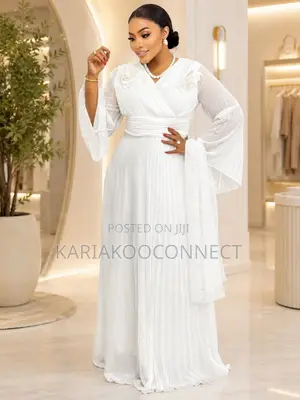 Wrap-Style Bell-Sleeve Chiffon Maxi Gown