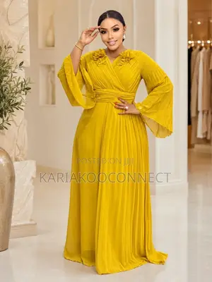 Wrap-Style Bell-Sleeve Chiffon Maxi Gown