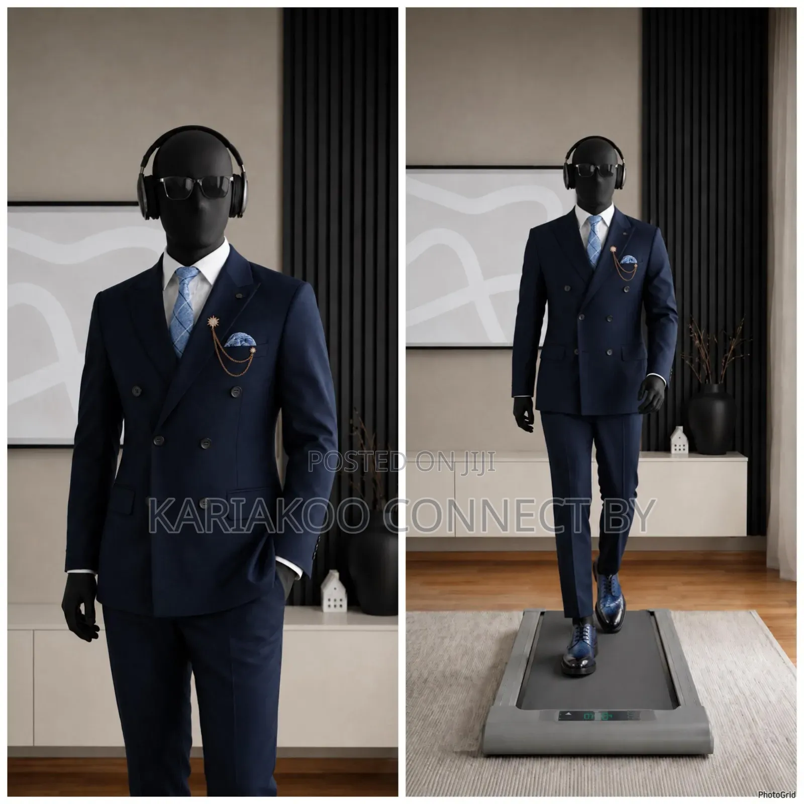 Men's Classic Navy Blue Double-Breasted Suit ✨