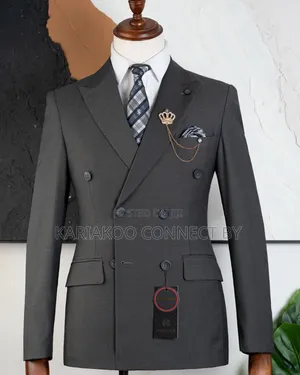 Men's Executive Dark Grey Double-Breasted Suit✨