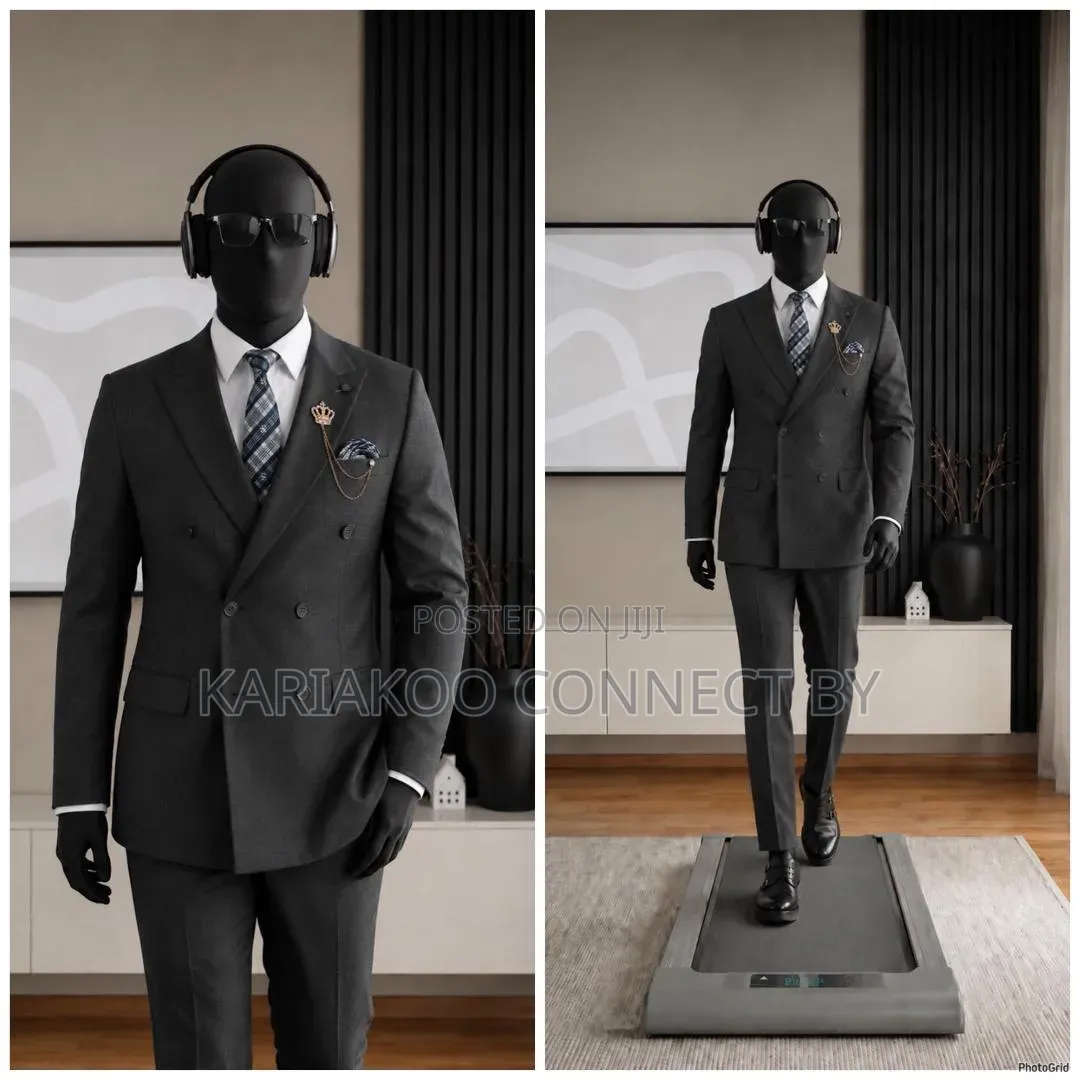 Men's Executive Dark Grey Double-Breasted Suit✨