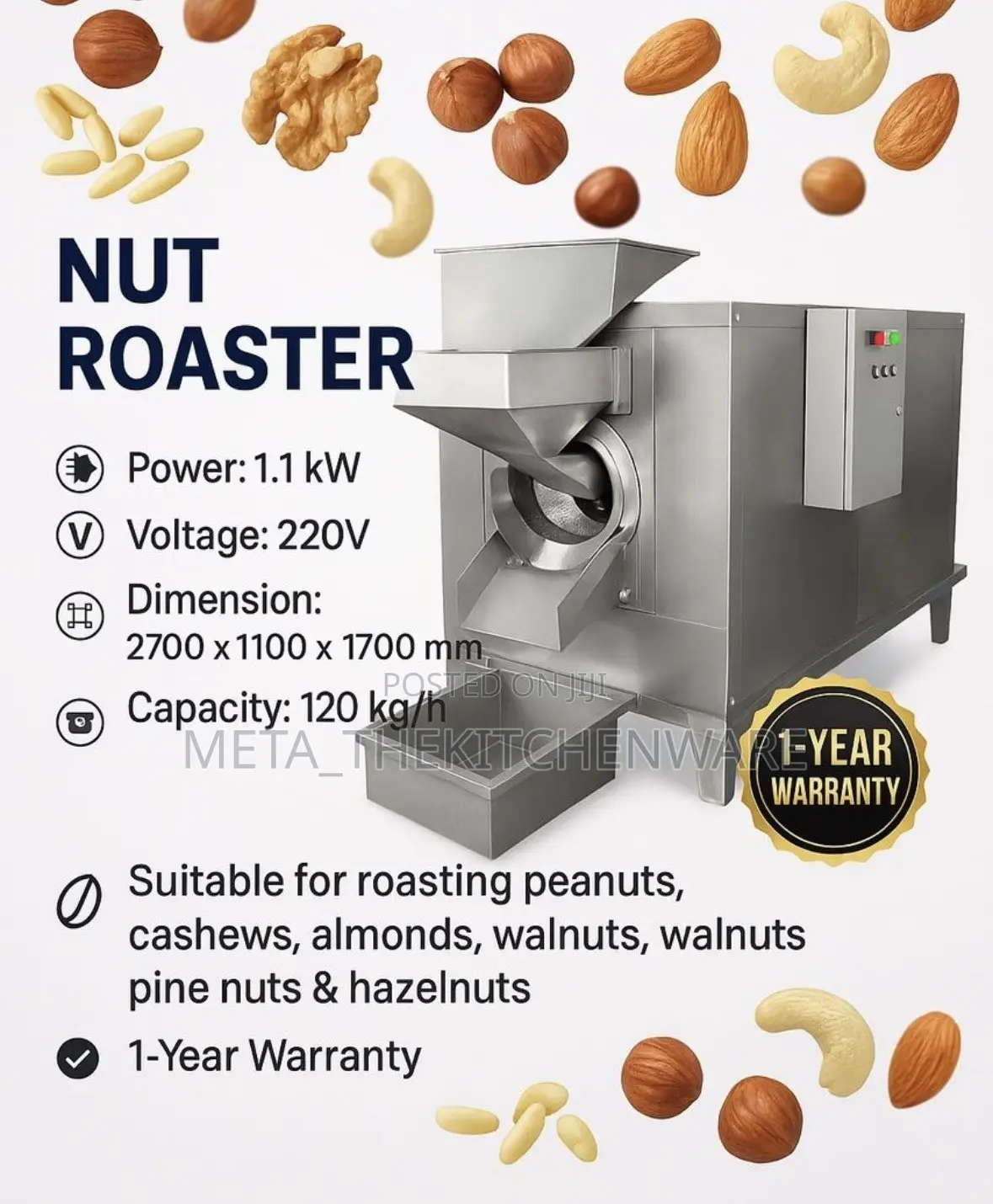 Commercial Nut Roaster 120kg/Hr