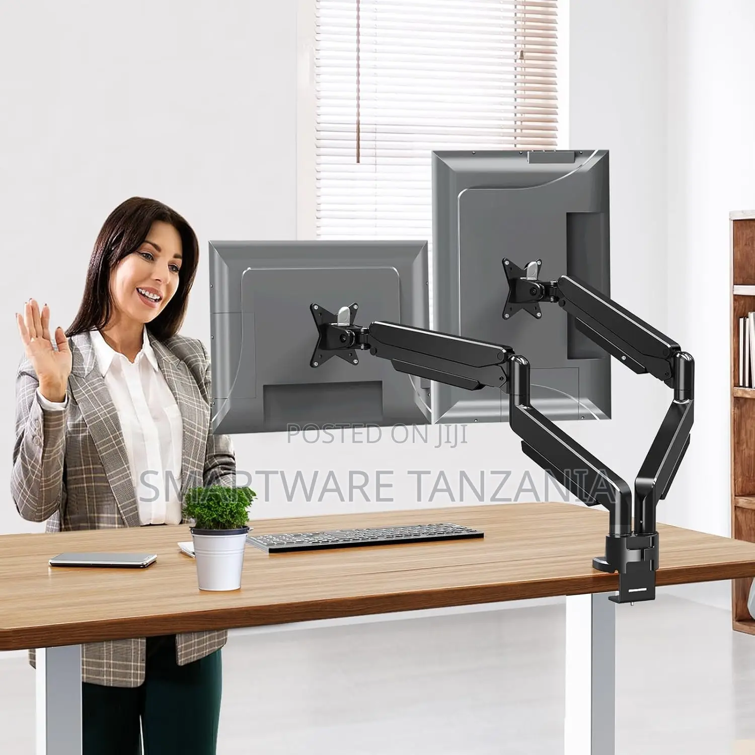 Dual Monitor Mount With Adjustable Arms for 13-27 Inch Screens, VESA
