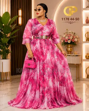 Abstract Print Pleated Chiffon Maxi Dress With Belt