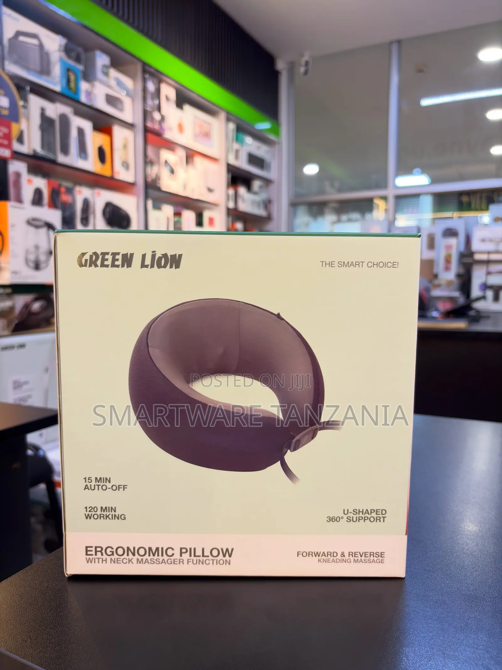 Green Lion Ergonomic Pillow With Neck Massager Function, U-Shaped