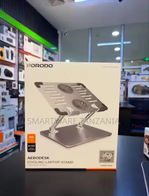 Porodo Aerodesk Cooling Laptop Stand, Adjustable Height, Metal Frame