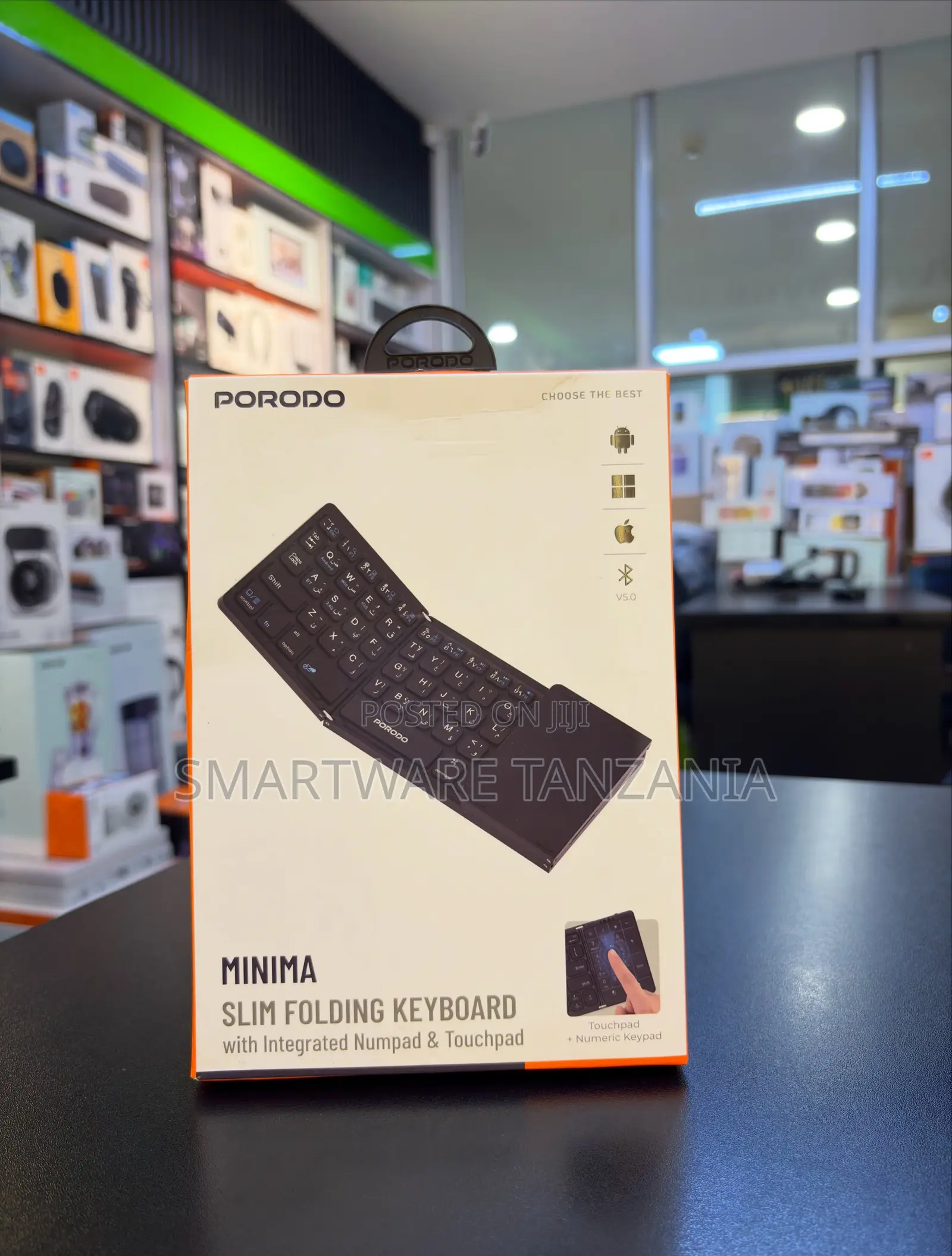 Porodo Minima Slim Folding Keyboard With Integrated Numpad, Touchpad