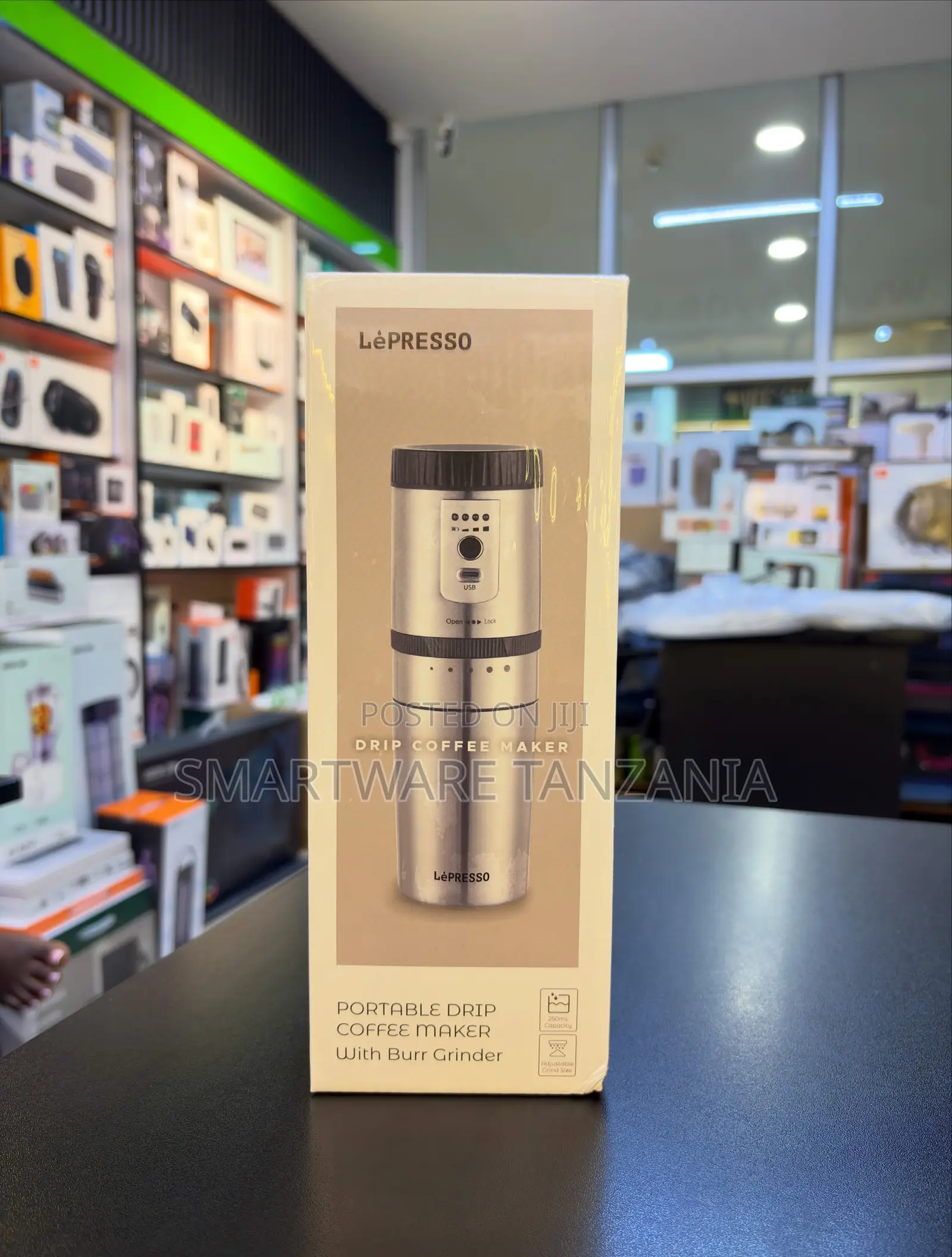 LePRESSo Portable Drip Coffee Maker With Built-in Burr Grinder, 12V