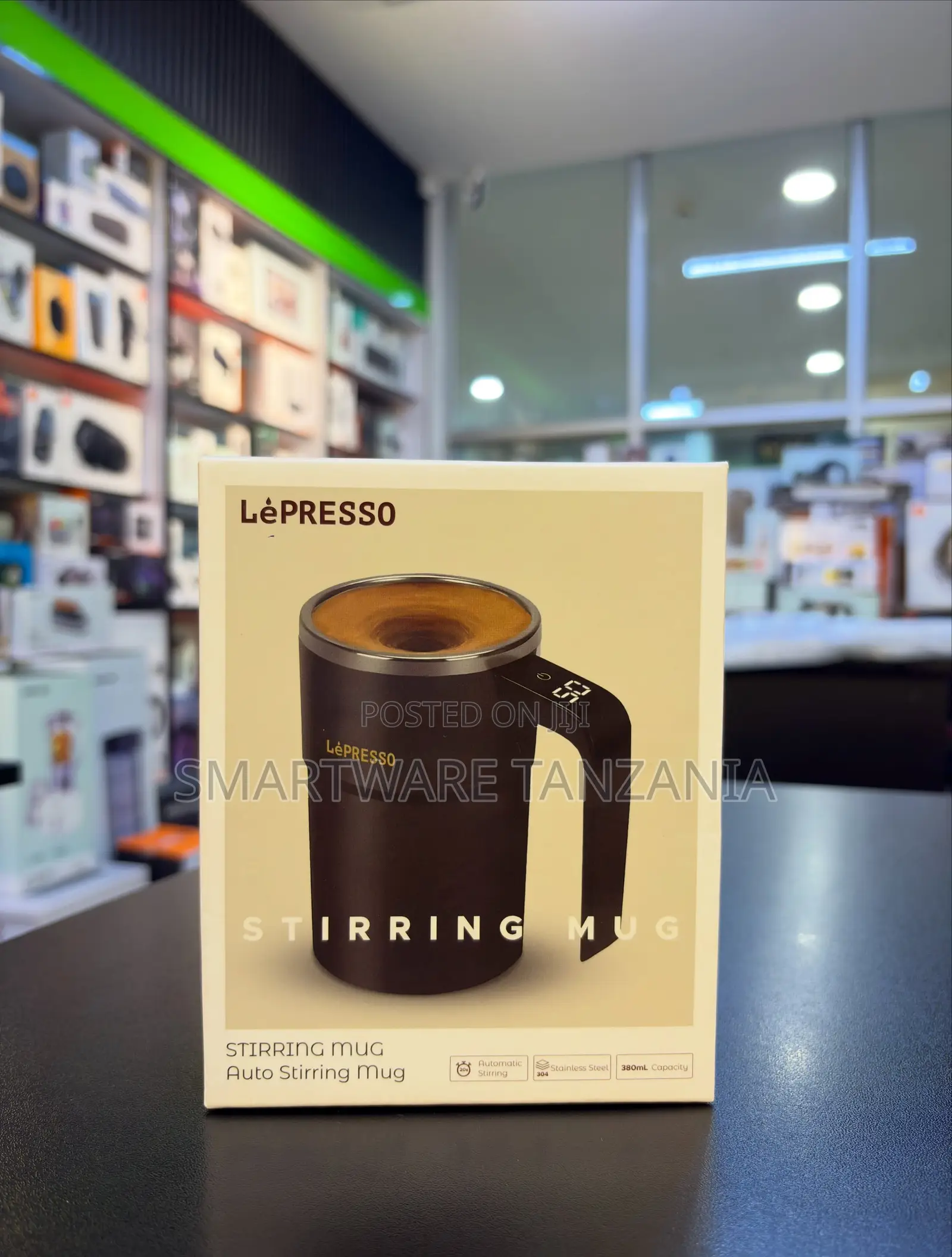 LePRESSO Auto Stirring Mug, 380ml Capacity, 304 Stainless Steel Design