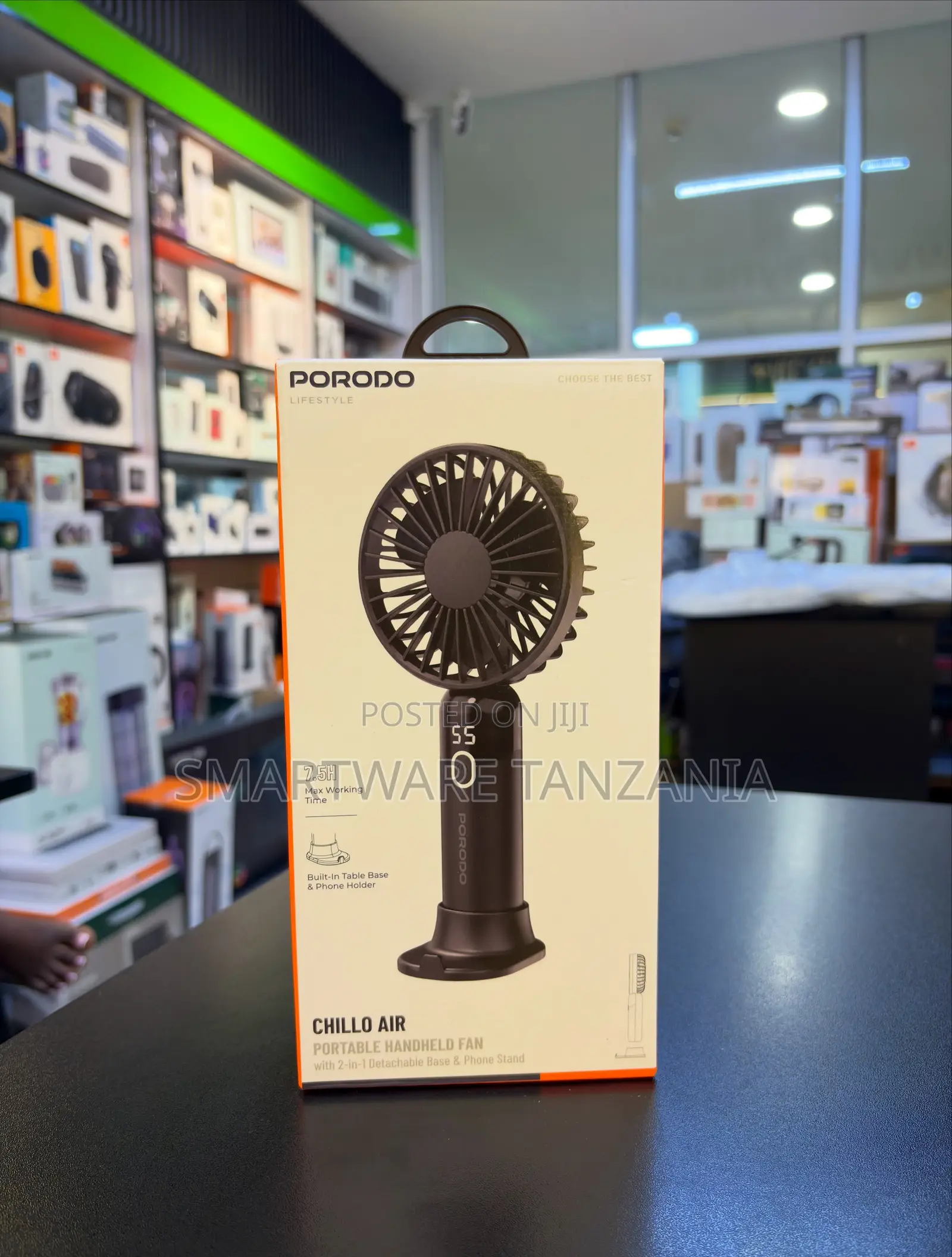 Porodo Chillo Air Portable Handheld Fan With 7.5H Working Time, Black