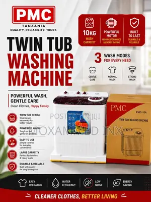 PMC Twin Tub Washing Machine – 10KG* Model: PMC-10A Capacity: 10KG