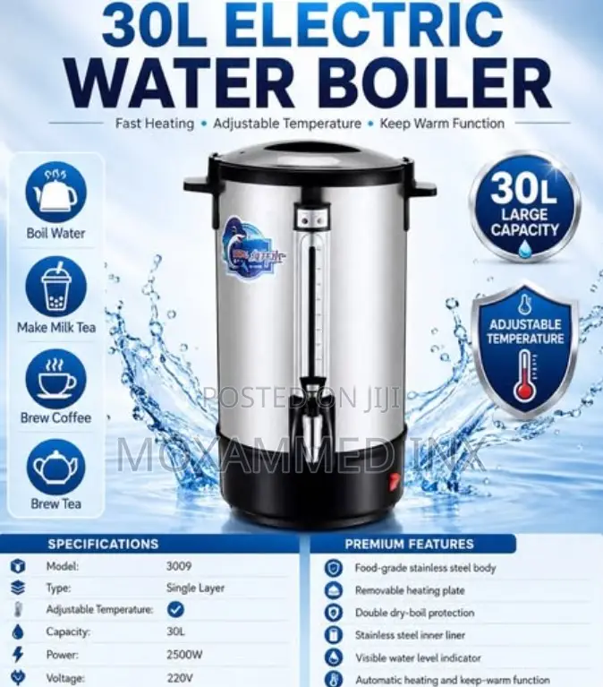 30L ELECTRIC WATER BOILER – MODEL 3009 ** 30L* Large Capacity 2500