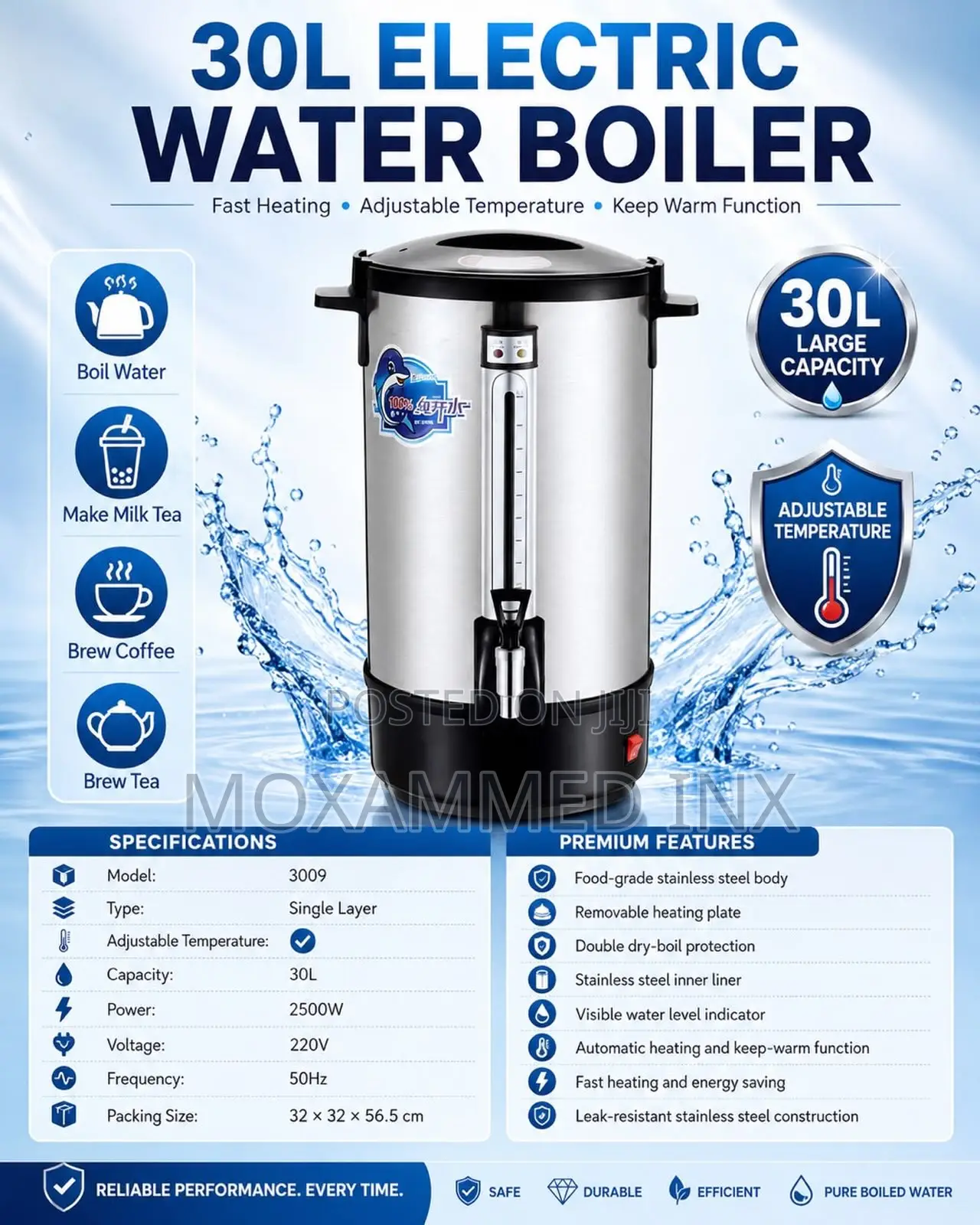 20L ELECTRIC WATER BOILER – MODEL 3008 ** 20L* Large Capacity 150