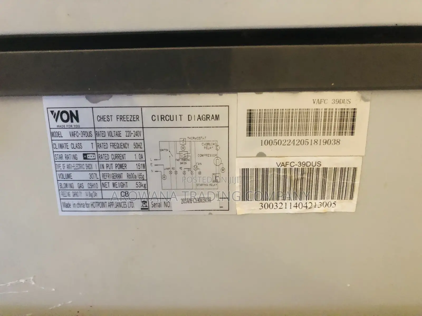VON 307L Chest Freezer – Good Condition