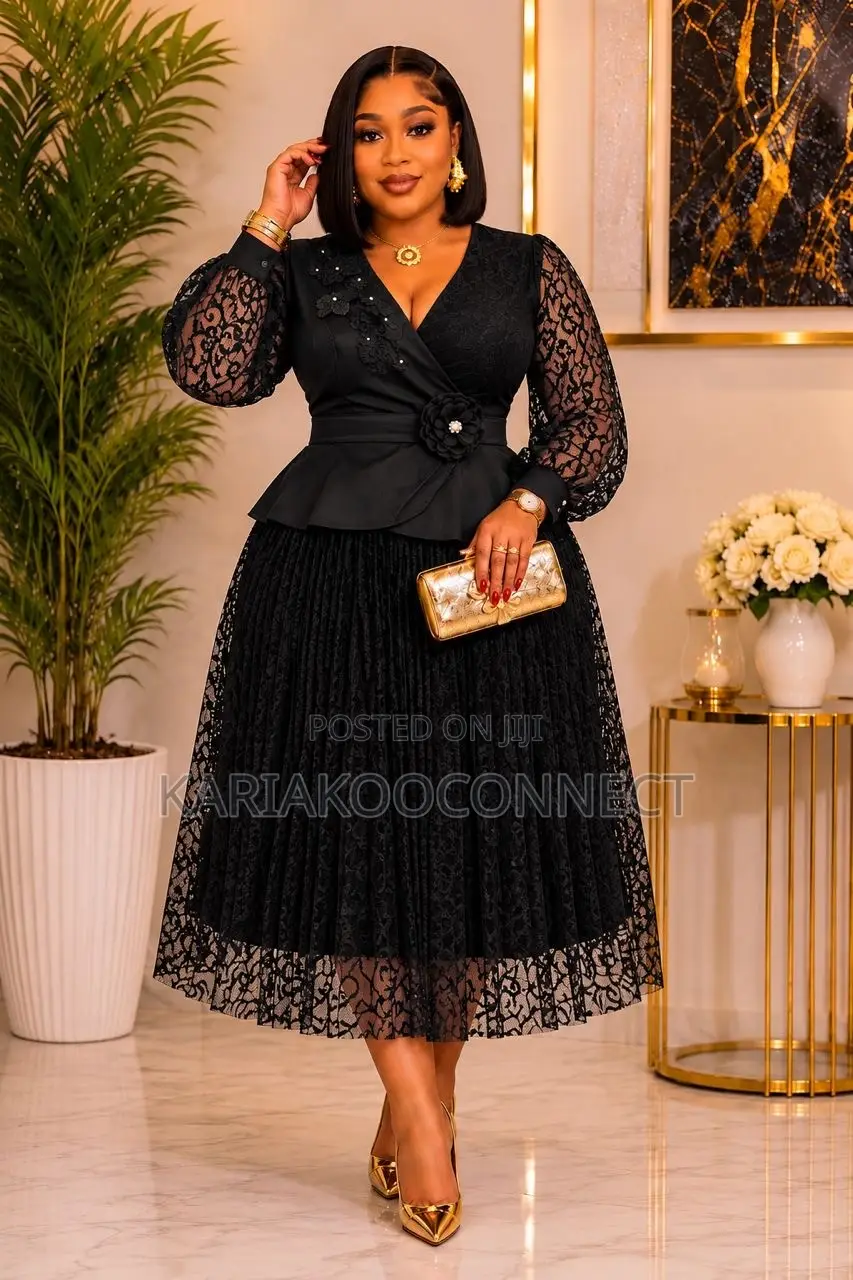 Lace Peplum Midi Dress With Floral Waist Detail