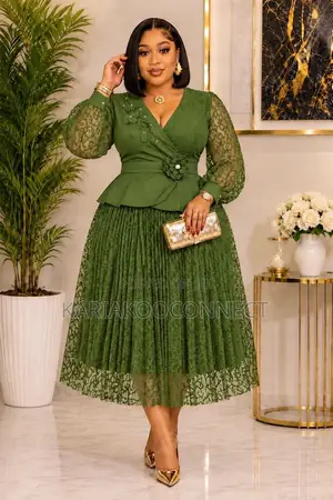 Lace Peplum Midi Dress With Floral Waist Detail