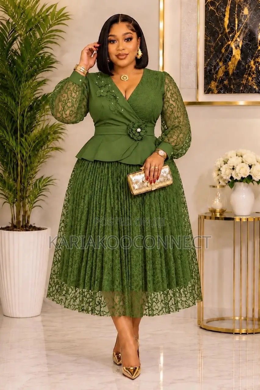 Lace Peplum Midi Dress With Floral Waist Detail