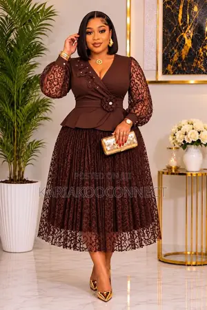 Lace Peplum Midi Dress With Floral Waist Detail
