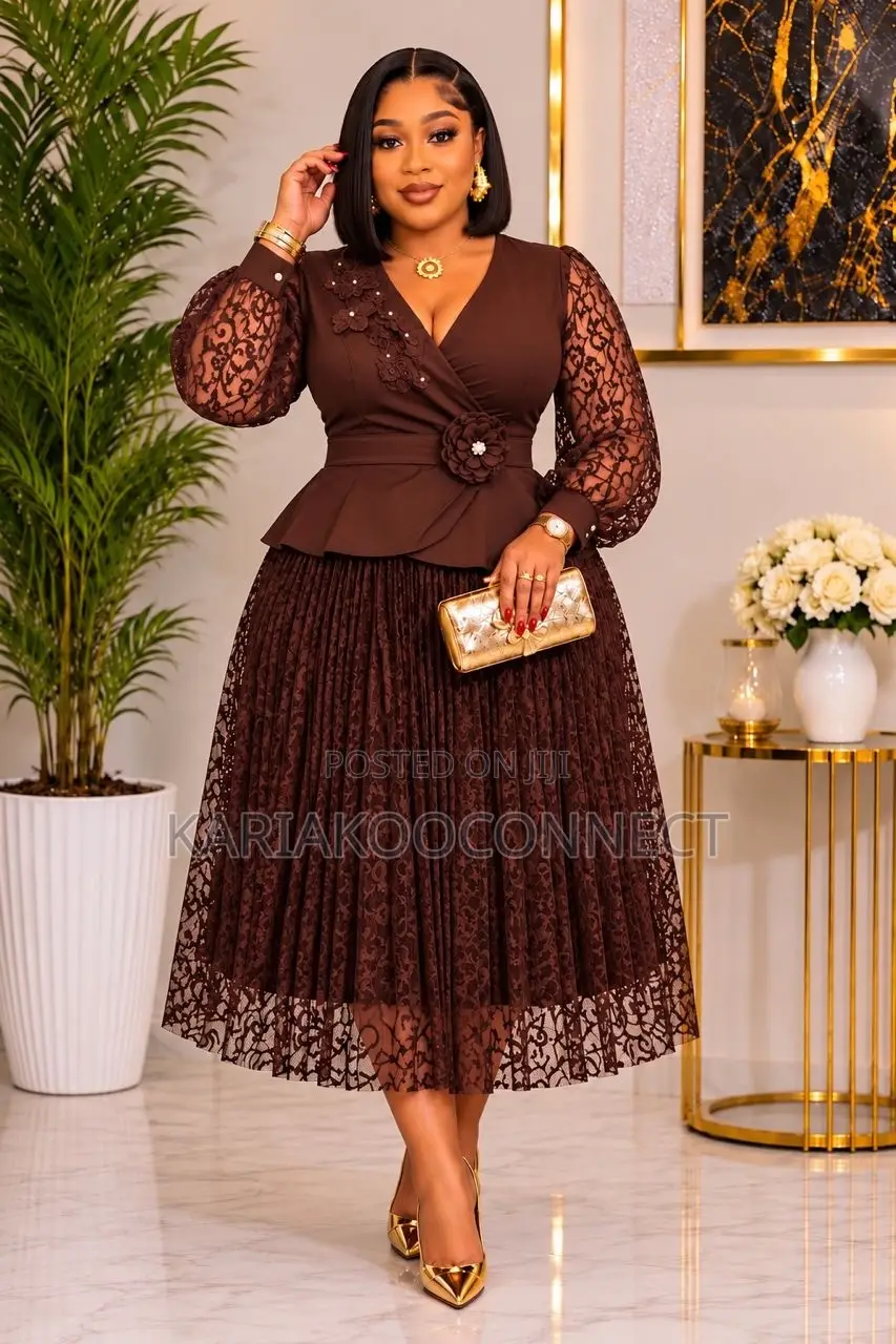 Lace Peplum Midi Dress With Floral Waist Detail