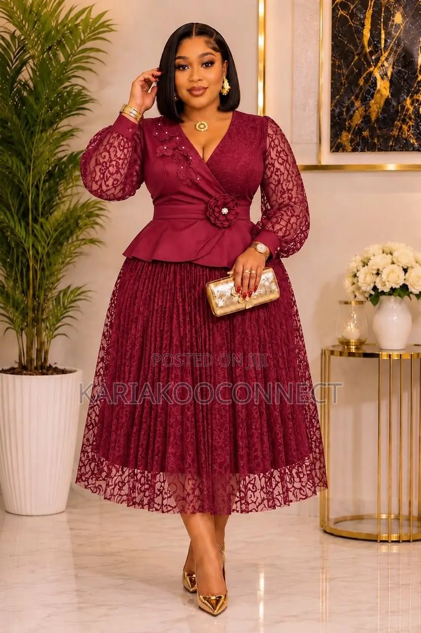 Lace Peplum Midi Dress With Floral Waist Detail