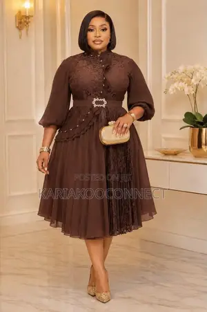 Chiffon Lace Fit & Flare Dress With Pleated Skirt