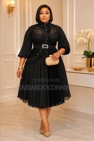 Chiffon Lace Fit & Flare Dress With Pleated Skirt