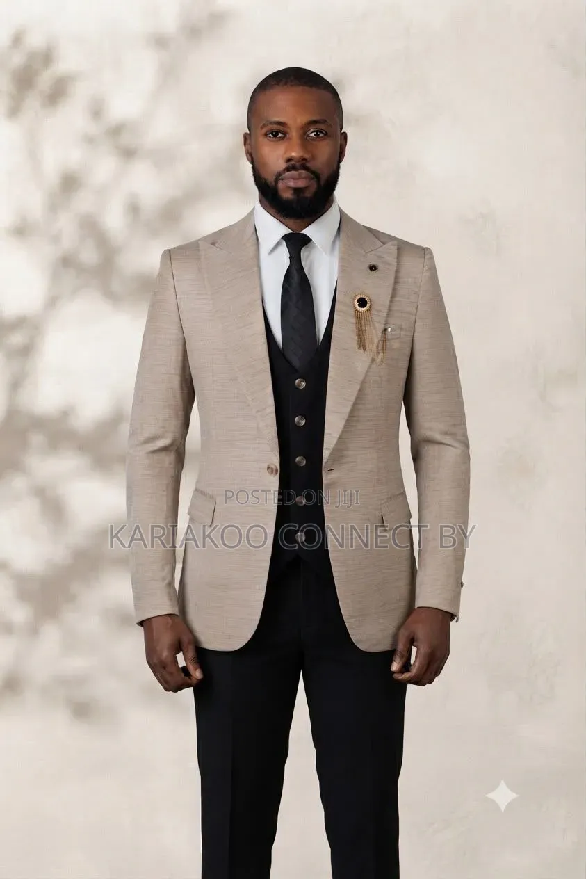​Men's Elegant 3-Piece Contrast Suit Set