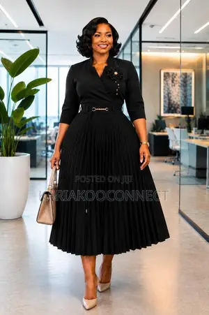 Cotton Wrap Dress With Pleated Midi Skirt & Floral Brooch
