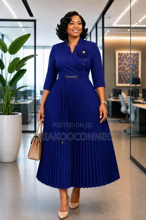 Cotton Wrap Dress With Pleated Midi Skirt & Floral Brooch