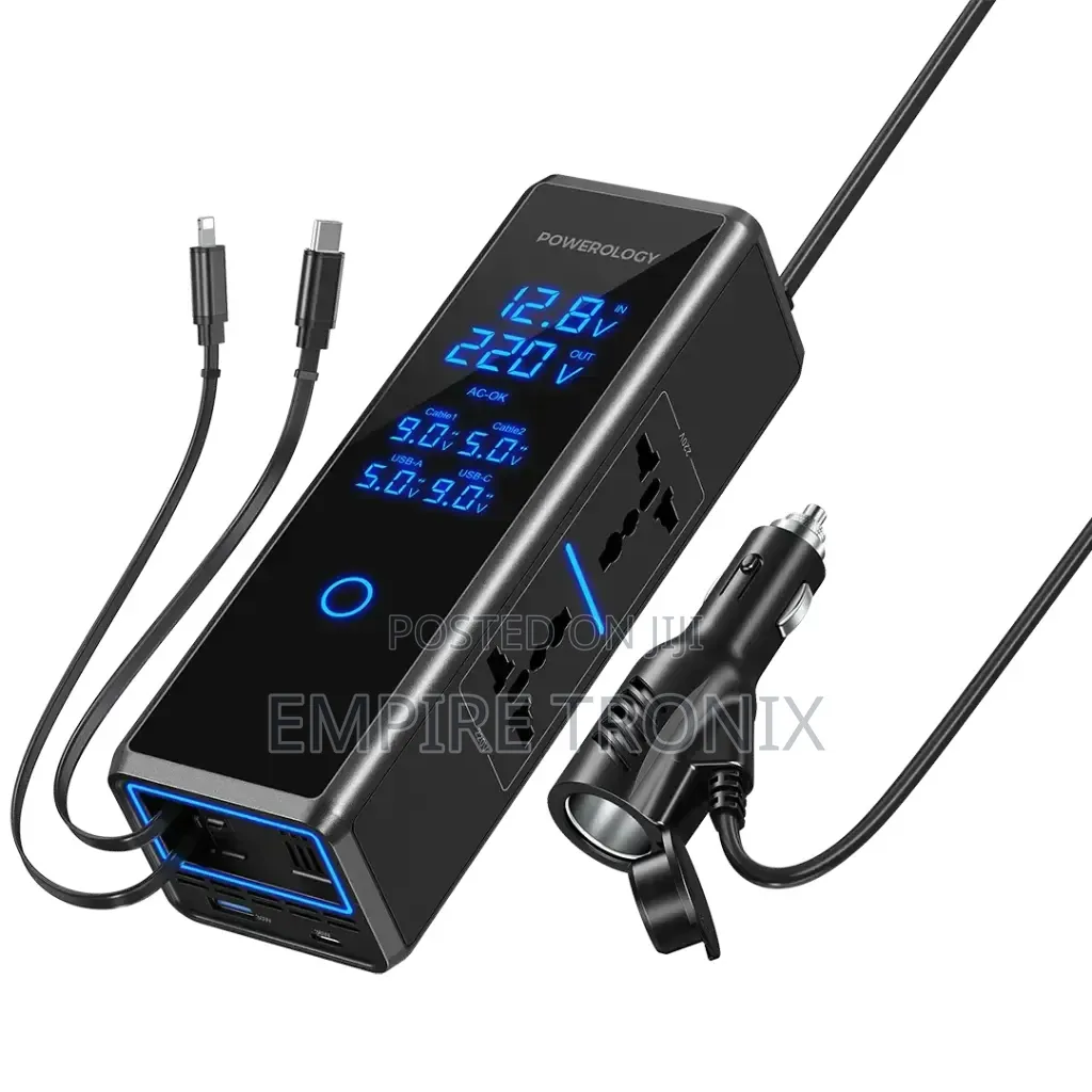 Powerology 300W Car Power Inverter 2 AC Sockets Pure Sine Wave