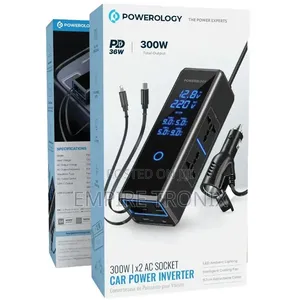 Powerology 300W Car Power Inverter 2 AC Sockets Pure Sine Wave
