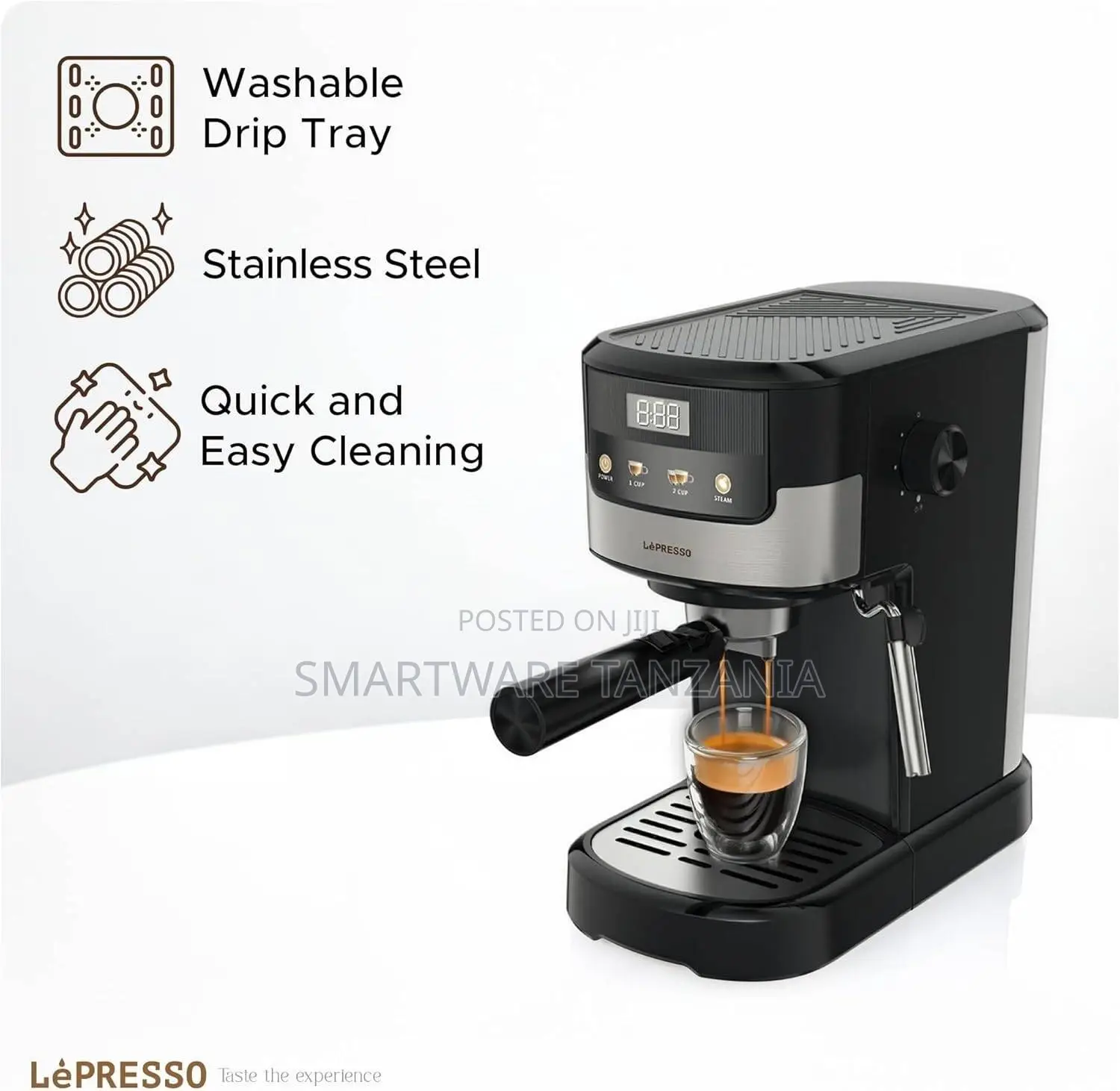LePresso Suprema Espresso Machine With Milk Steamer, 20 Bar Pressure