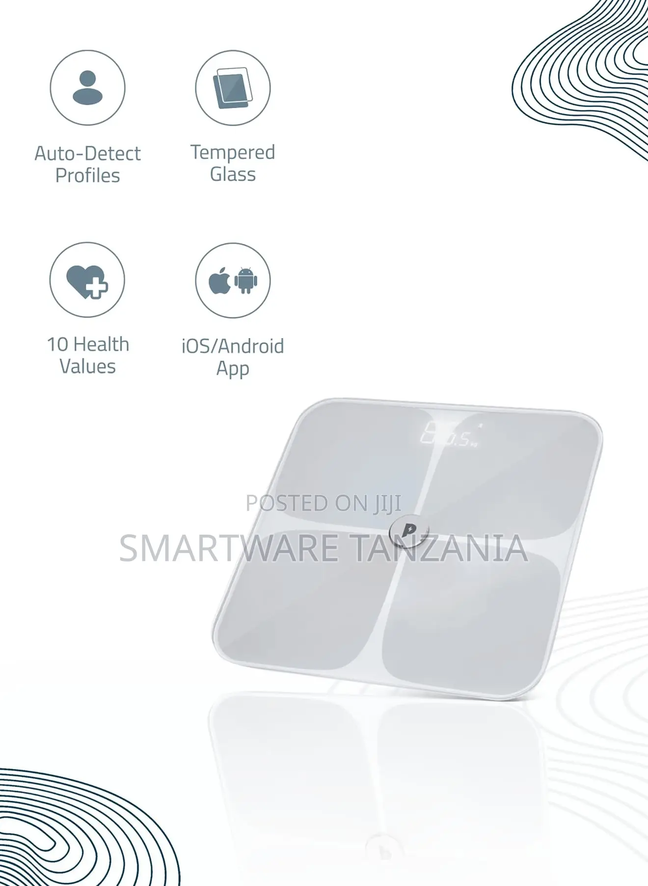 Powerology Smart WIFI Body Scale, Tempered Glass, Auto-Detect Profiles