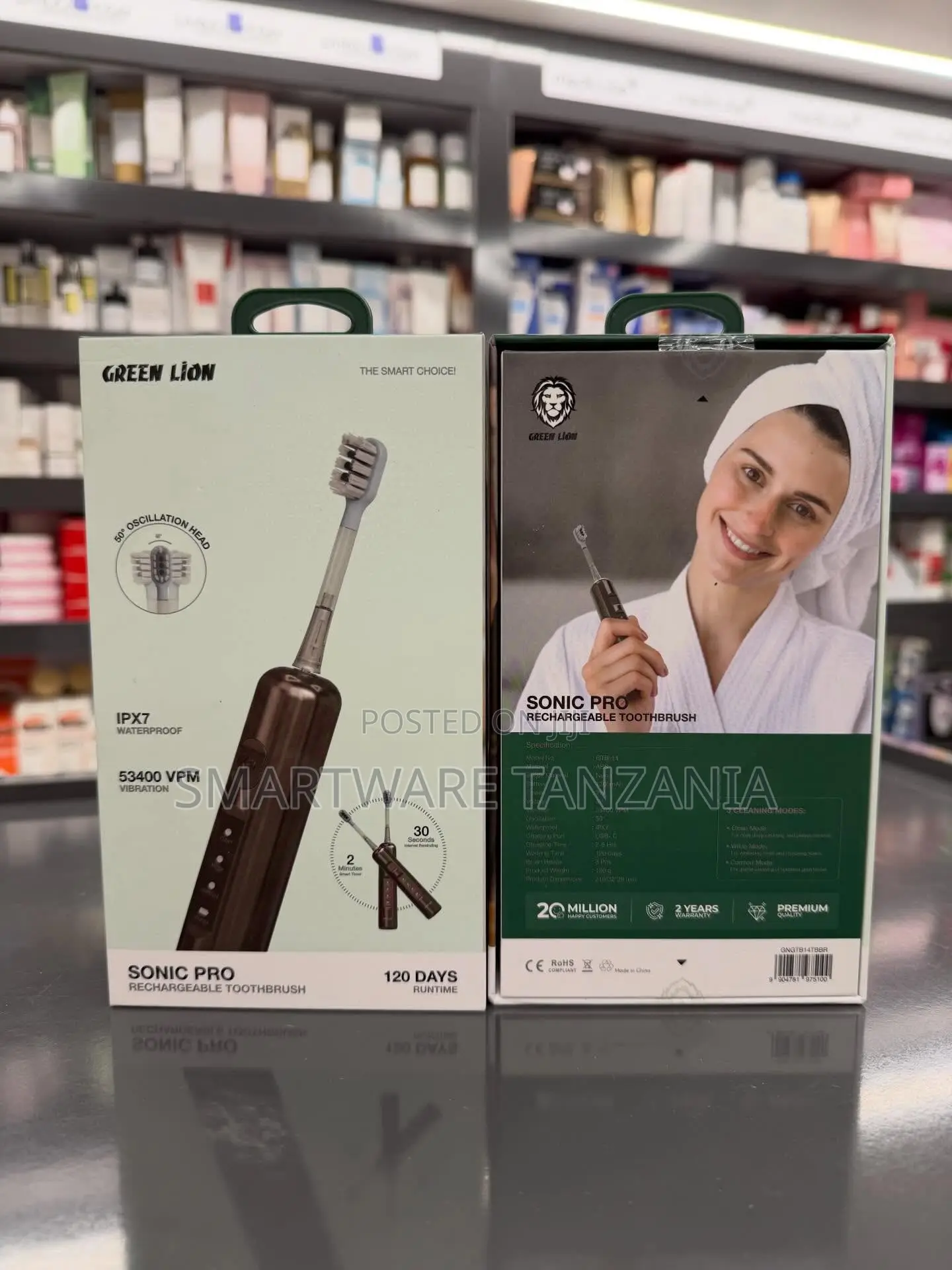 Green Lion Sonic Pro Rechargeable Toothbrush IPX7 Waterproof 53400 VPM